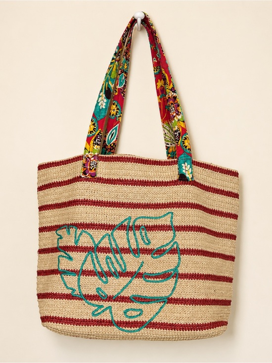 Vera Bradley Handbags - Vera Bradley Striped Straw Tote Tropical Embroidery Large Shoulder Bag Beach